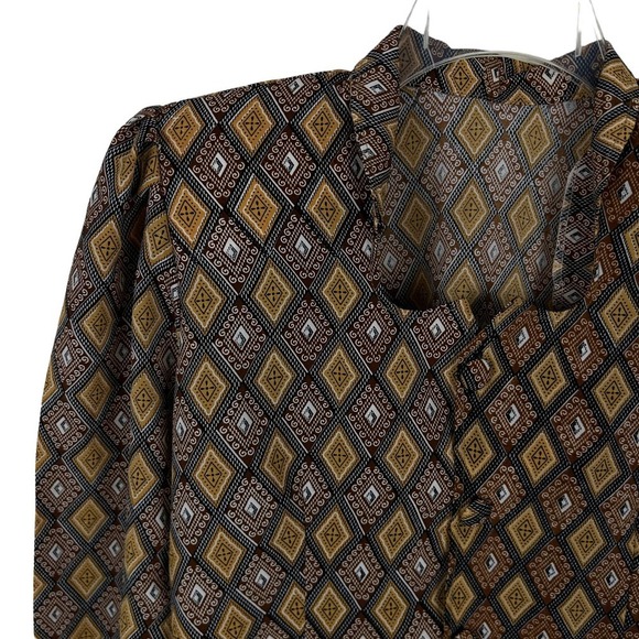 Vintage Gold Brown Geometric Patterned Synch Blouse S - Picture 3 of 3